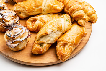 wooden tray with different bakery products