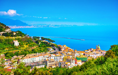 Fototapeta na wymiar Vietri sul Mare town in Amalfi coast, panoramic view. Salerno Italy