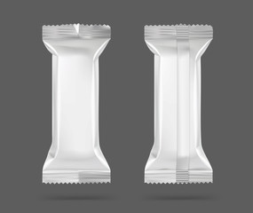 Realistic vertical flow pack mockup. Front and rear view. Vector illustration. Can be used for food, hygiene, cosmetic, etc. EPS10.