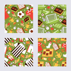Football sport equipment seamless pattern vector illustration. Recreation and leisure. Uniform an supplies for active hobby.
