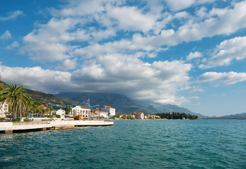 Naklejka premium Beautiful old town above sea of Tivat Montenegro, Tivat. 