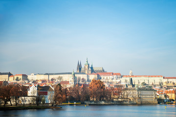 Fototapeta premium Embankment of the Vltava River and Karlov most, Charles bridge