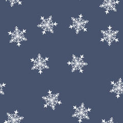 Snowflake seamless pattern. Snow on blue background. Merry Christmas holiday, Happy New Year celebration Vector illustration
