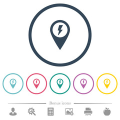 Fast approach GPS map location flat color icons in round outlines