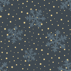 Vector christmas seamless pattern with geometric snowflakes and stars. Good for wrapping paper texture, posters, winter greeting cards, fashion design print texture.
