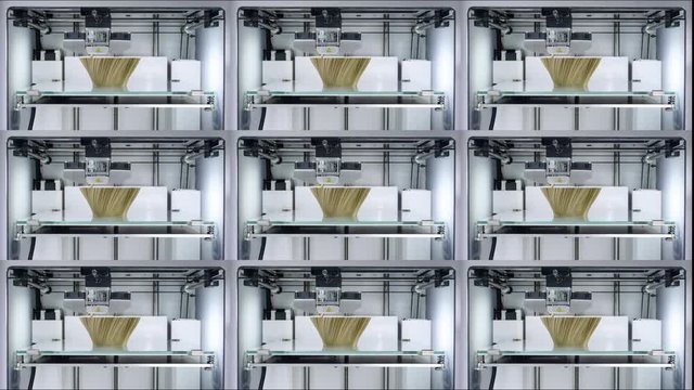 3D Printer, 3D printing golden ornament. 4K Stock Footage