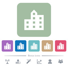 City silhouette flat icons on color rounded square backgrounds