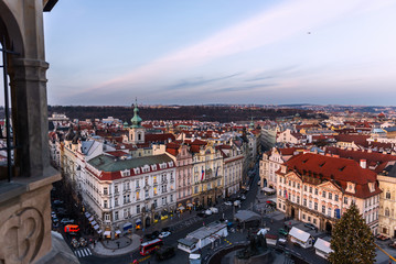 Fototapeta na wymiar View on Prague panorama with red roofs and historic architecture