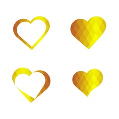 Geomatric hearts love vector icon. Heart icon set vector..Golden low poly style. - Vector