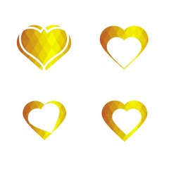 Geomatric hearts love vector icon. Heart icon set vector..Golden low poly style. - Vector