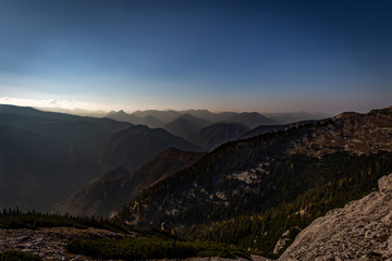View from the Schneeberg to Rax valley near Stadelwand with scenic blue sky, Alpen, lower Austria