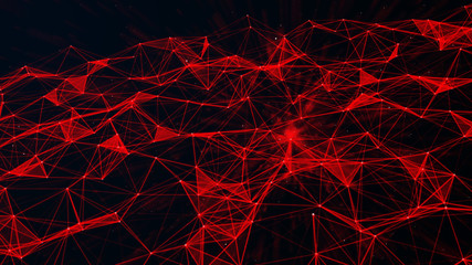 Connected polygons plexus geometric background. Abstract digital background with cybernetic particles. Big data background. 3d rendering.