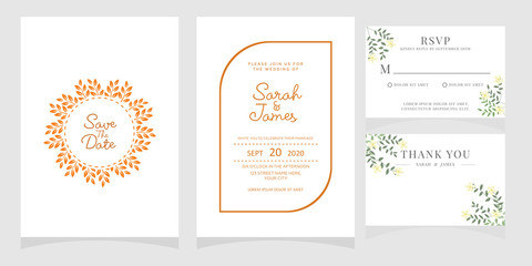 Wedding invitation, thank you card, save the date card. 