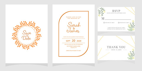 Wedding invitation, thank you card, save the date card. 