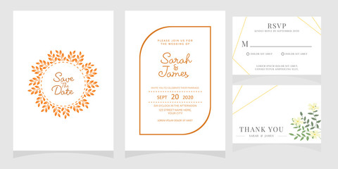 Wedding invitation, thank you card, save the date card. 