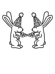 team 2 freunde paar hut geburtstag überraschung feiern party hase kaninchen süß niedlich klein comic cartoon häschen clipart haustier