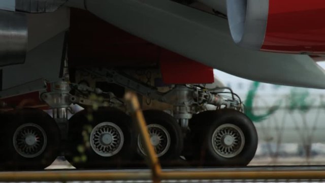 Engine and gear of airplane close-up