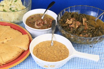 Soul Food Meal on Family Style Table