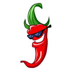 Cartoon red pepper with glasses smiling