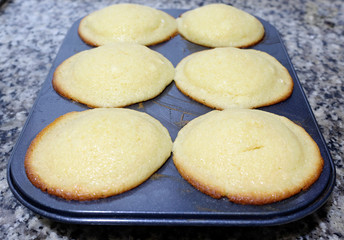 Baked cupcake in tray