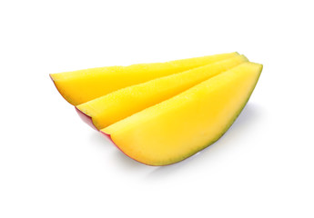 Fresh juicy mango slices isolated on white
