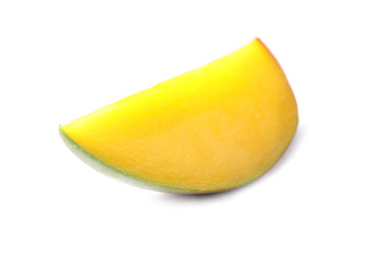 Naklejka na ściany i meble Fresh juicy mango slice isolated on white
