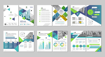 Brochure creative design. Multipurpose template, include cover, back and inside pages. Trendy minimalist flat geometric design. Vertical a4 format.