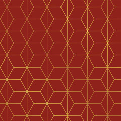 Seamless Christmas red and gold wrapping paper pattern. Christmas lattice trellis pattern background.