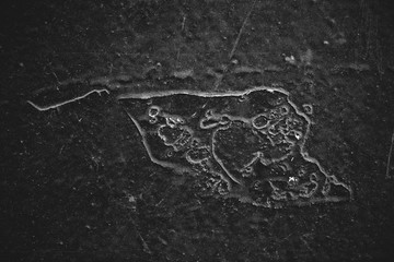 Black-white vintage art background. Texture of decorative grunge stucco. Monochrome book cover. Spotted scratched wall close-up. Backdrop of painted plaster in macro. Artwork plate in grayscale.