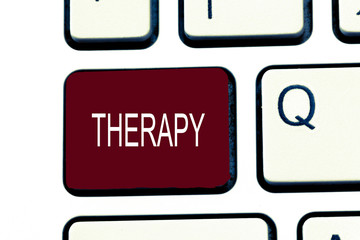 Conceptual hand writing showing Therapy. Business photo showcasing Treatment intended to relieve or heal a disorder Healthcare.