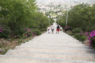 staircase down to the city of Holguin, Cuba top view of the city