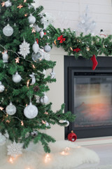 Fireplace decorated for Christmas holidays