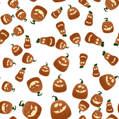 Halloween Pumpkin Funny and Cute Seamless Pattern Background. Vector Illustration.