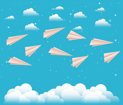 sky with paper airplanes