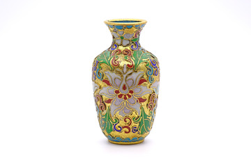 Vase : Antique Chinese Cloisonne enamel vase isolated on white background