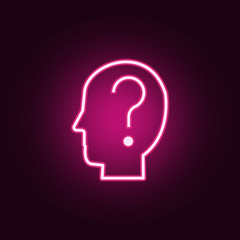 questions in head icon. Elements of interview in neon style icons. Simple icon for websites, web design, mobile app, info graphics