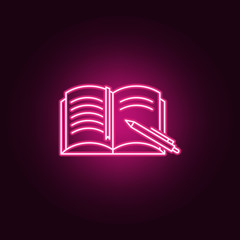 notebook and pen icon. Elements of Books and magazines in neon style icons. Simple icon for websites, web design, mobile app, info graphics