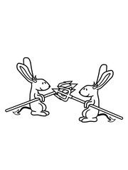 freunde kampf 2 feinde team hölle böse dreizack dämon teufel satan hase kaninchen süß niedlich klein comic cartoon häschen clipart haustier