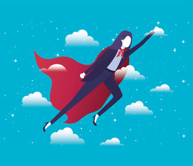 Obraz na płótnie Canvas businesswoman with hero coat flying in the sky