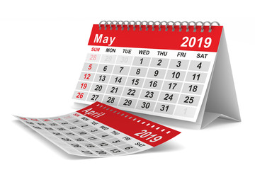 2019 year. Calendar for May. Isolated 3D illustration