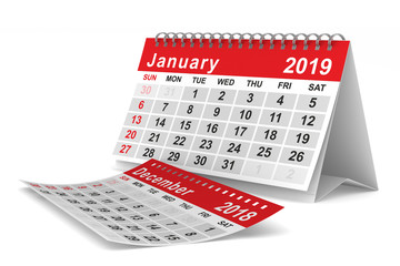 2019 year. Calendar for January. Isolated 3D illustration