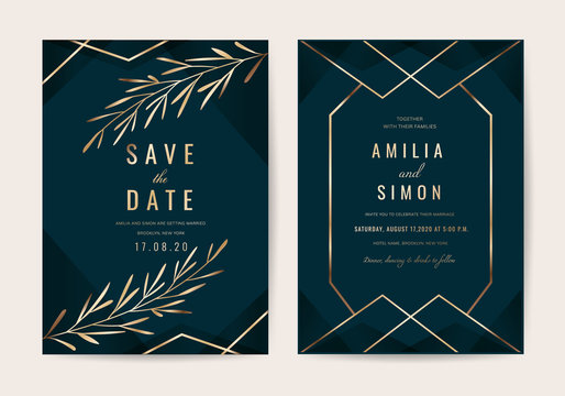 Wedding invitation cards with Gold floral and Luxurious background texture vector design template
- Powered by Adobe