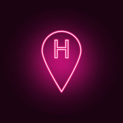 hotel pin icon. Elements of hotel in neon style icons. Simple icon for websites, web design, mobile app, info graphics