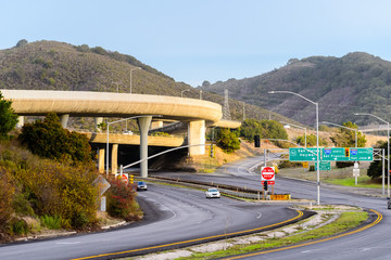 Freeway interchange with over and under passes, San Mateo, San Francisco bay area, California