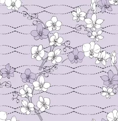 Wallpaper murals Orchidee White Orchid branch on a pink background. Seamless vector pattern.