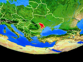 Moldova from space on model of planet Earth with country borders.