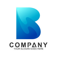 letter B logo with blue wave concept