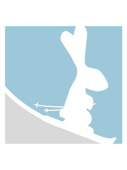berge sport logo winter schifahren ski silhouette umriss schatten schihase schnee fahren schnell spaß hase kaninchen süß niedlich klein comic cartoon häschen clipart haustier