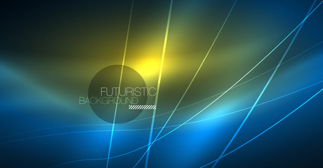 Neon glowing magic background, neon banner, night sky wallpaper. Magic light effect. Christmas abstract pattern.