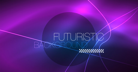 Neon glowing magic background, neon banner, night sky wallpaper. Magic light effect. Christmas abstract pattern.